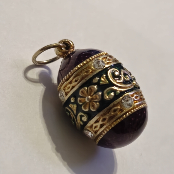 Purple and Gold Egg Pendant Charm with Intricate Detailing Signed - Picture 3 of 12